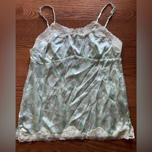 52 Weekends Y2K Green Yellow Paisley Satin Lace Sequin Cami‎ Babydoll Tank Large